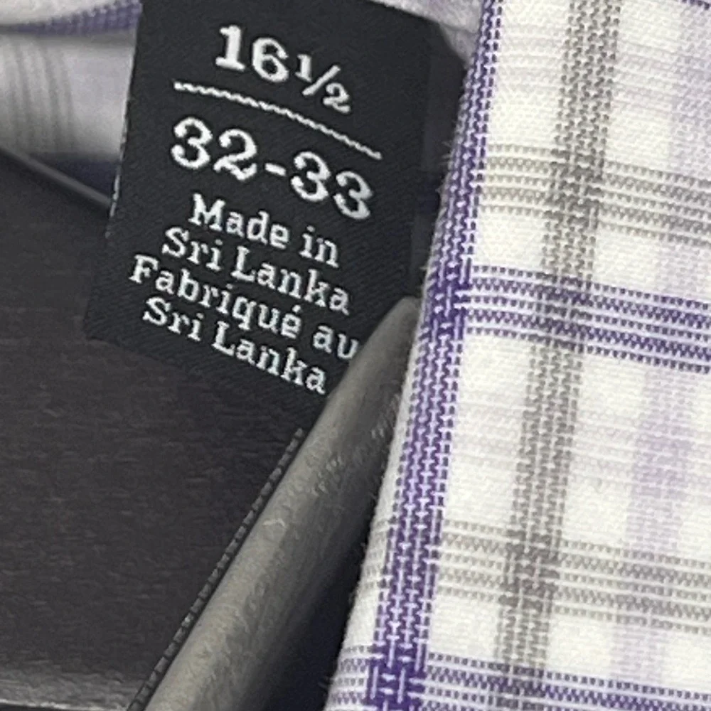Nordstrom Mens Shop Smartcare Dress Shirt Purple Grey Plaid Trim Fit 16.5 32-33